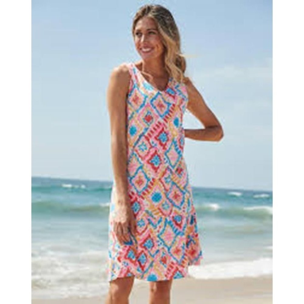FRESH PRODUCE Marrakesh Melody Dress Tiered Fish Cotton Sun Dress, Size L Large